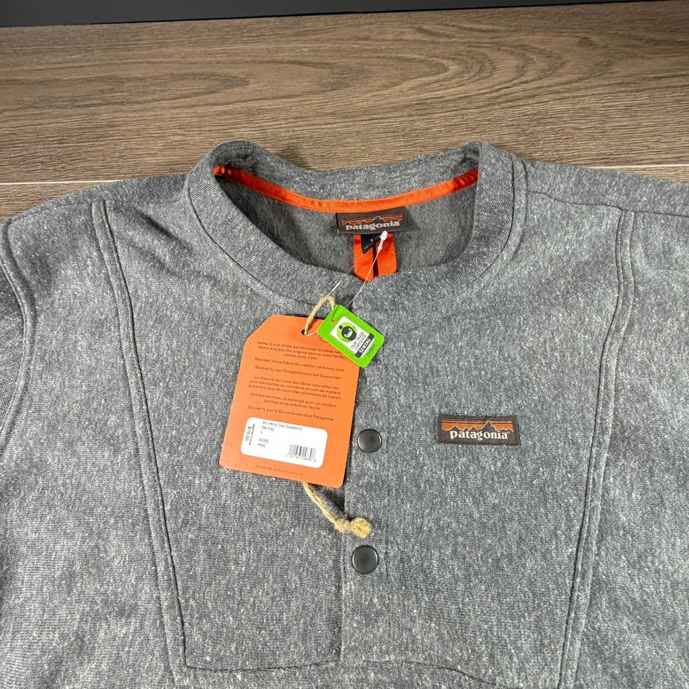 Patagonia Mens Hemp Crew Sweatshirt Hex Grey L Button Closure Outdoors NEW